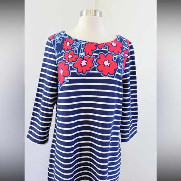 NWT Talbots Navy Stripes and Flowers Shift Dress 3/4 Sleeve Cotton MP​​​ - Picture 4 of 7